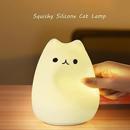 ZKLiLi Cat Night Light, Cute Nursery Lights USB Rechargeable Cat Lamp Nightlight Birthday Christmas Gift with Warm White and 7-Color Breathing Modes for Kids Baby Children (Remote Control)