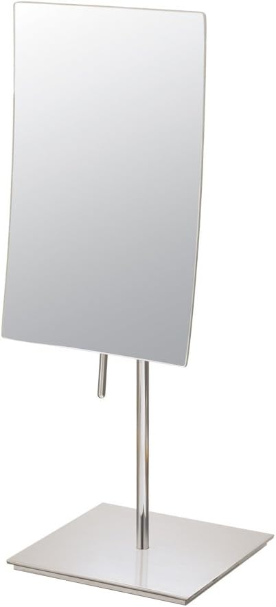 Aptations Rectangular Standing Mirror (5" x 8") - 3X Magnification | Portable Vanity Mirror with Handle for Flexibility | Decorative Makeup Mirror for Bedroom & Bathroom (Brushed Nickel)