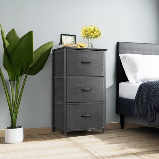 AODK Dresser for Bedroom Nightstand Small Dressers Chest of Drawers End Table for Living Room, Closet Dresser with 3 Storage Drawers Organizer Clothes, Dark Grey