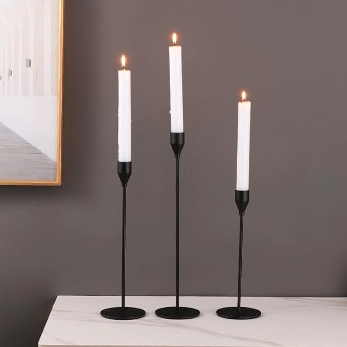 Denique Candlestick Holders 2 Sets, 6 PCS Matte Black Taper Candle Holders, Candlestick Holders Set for Table Centerpiece Vintage Modern Candle Holders for Home Wedding Decoration