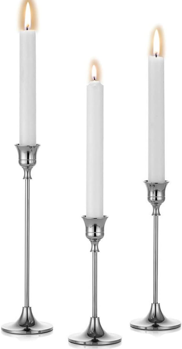 Candlestick Holder for Taper Candles Hi-Q Candle Holders (3PCS, Silver)