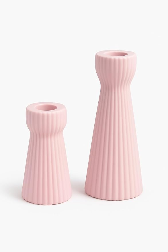 Taper Candle Holders for Candlesticks Ceramic Candle Stick Candle Holder- Set of 2 Decorative Candle Stand for Wedding Decor,Dinner Party and Table Centerpieces,Housewarming Gift Pink