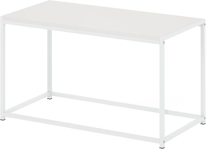 Furinno CAMNUS Coffee Table, Metal Frame Modern Coffee Table, Rectangular Side Table, Toolless Assembly, for Living Room, Bedroom, Home Office, Solid White