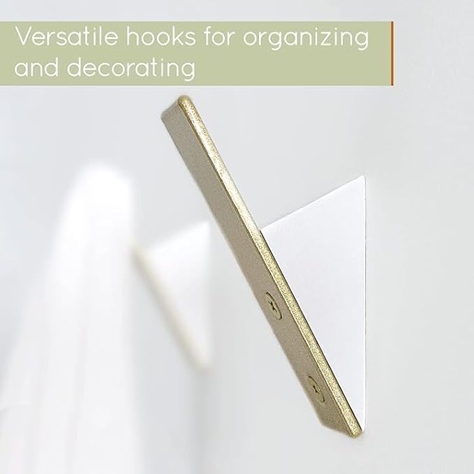 Homeforia Gold Wall Coat Hooks, High End White Wood & Gold Metal Wall Mounted Clothing Hook, Mid-Century Modern Clothes Hooks, Heavy Duty Wooden Hook for Hanging Coats, Hats, Towels & More, Set of 10