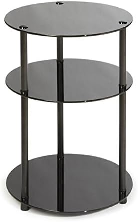 Convenience Concepts Designs2Go Midnight Classic 3-Tier Round Glass Side Table, Black Glass, 15.75 in x 15.75 in x 24.5 in
