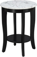 Convenience Concepts American Heritage Round End Table, White Faux Marble / Black