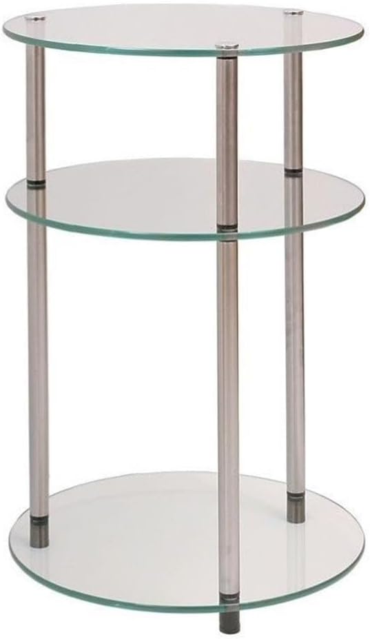 Convenience Concepts Designs2Go Classic Glass 3-Tier Round End Modern Contemporary Side Table with Storage Shelves for Living Room, Bathroom, Bedroom, 15.75"