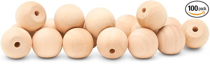 Wood Knobs, 1 Inch Round Natural Wood Drawer Pulls, Pack of 100 Unfinished Wooden Drawer Knobs, Ball Shaped Wood Cabinet Knobs, Nursery Dresser Knobs, Wood Door Knobs and Crafts