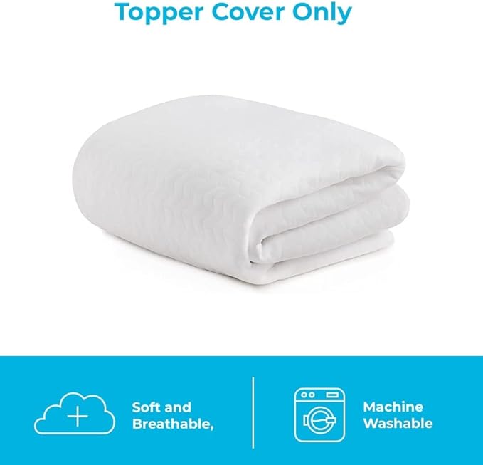 Linenspa 2 Inch Mattress Topper-Cover Queen-Cover Only-Machine Washable – Breathable – Non Slip – with Zipper,White