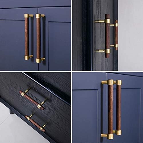 Drawer 5.51"/140mm Pulls Brass Walnut Kitchen Wardrobe Cabinet Hardware Pull Handle with Screw,30Pcs