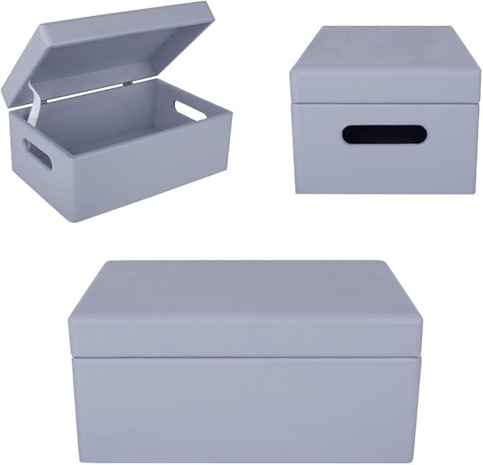Large Grey Wooden Box Storage with Hinged Lid | 11.8 x 7.87 x 5.51 inches (+-0.5) | with Handles | Gift Box Storage | Product NOT Intended for 15 Years OR Below