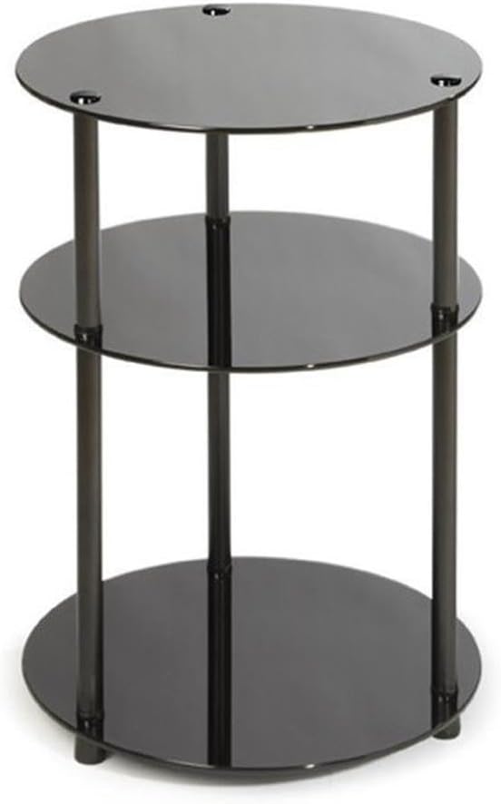 Convenience Concepts Designs2Go Midnight Classic 3-Tier Round Glass Side Table, Black Glass, 15.75 in x 15.75 in x 24.5 in