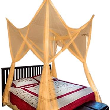 OctoRose Four Post Mosquito Net for Bed Canopy -Fits Queen, King, California King Beds-Indoor & Outdoor Use- Orange