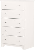 South Shore Vito Collection 5-Drawer Dresser, 16.88"D x 31.5"W x 48.75"H, Pure White with Matte Nickel Handles