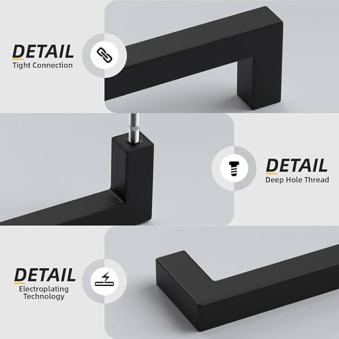 goldenwarm 200 Pack 6-1/4 Inch Black Cabinet Handles Matte Black Drawer Pulls Stainless Steel Cabinets Hardware Square Bar Modern for Kitchen Bathroom Cupboard