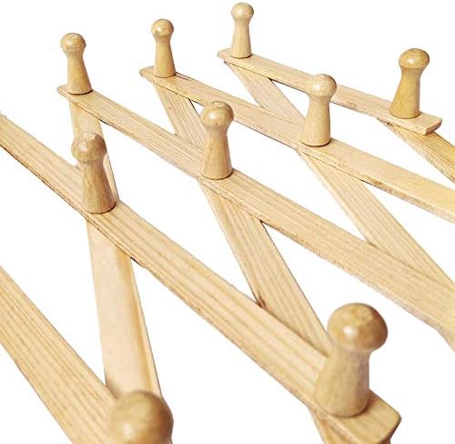 AMAPON Accordion Style Expandable Wall Wooden Coat Rack 13 Hooks (Pegs) Hang Hats Jackets Coffee Mug Purses Necklaces Towels Cap Leash Scarves Data Line Kitchenware (2 Pack)