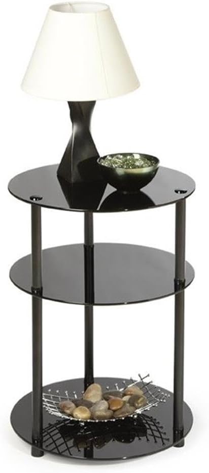 Convenience Concepts Designs2Go Midnight Classic 3-Tier Round Glass Side Table, Black Glass, 15.75 in x 15.75 in x 24.5 in