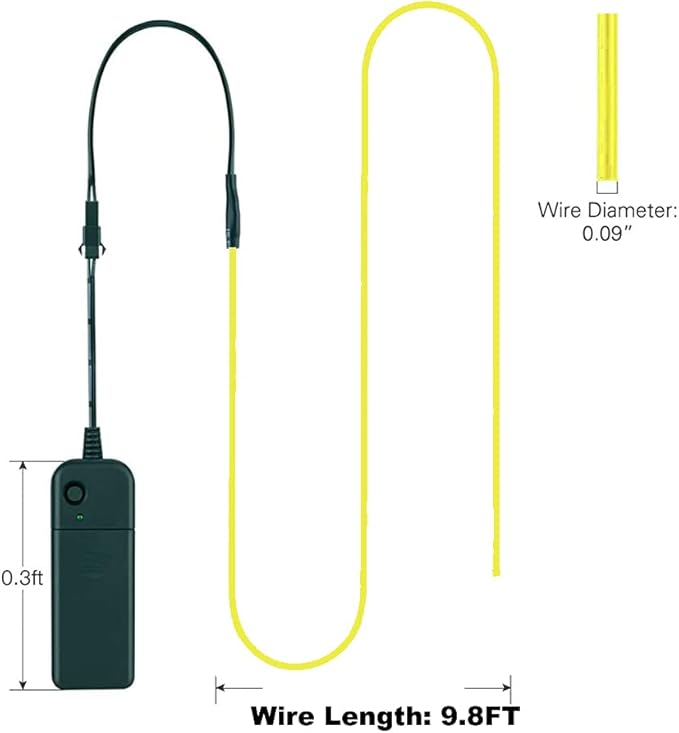 MaxLax EL Wire Lime Green, 9.8ft/3m Portable Battery Pack Neon Light Strip 360° Cuttable Glowing Rope Lights for Parties, Halloween, DIY Decoration