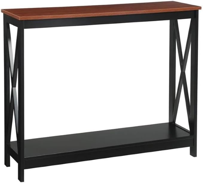 Convenience Concepts Oxford Console Table 39.5" - Farmhouse, Modern Narrow Sofa Display Accent with Storage Shelf for Transitional, Coastal Living Room, Entryway, or Hallway, Black/Cherry