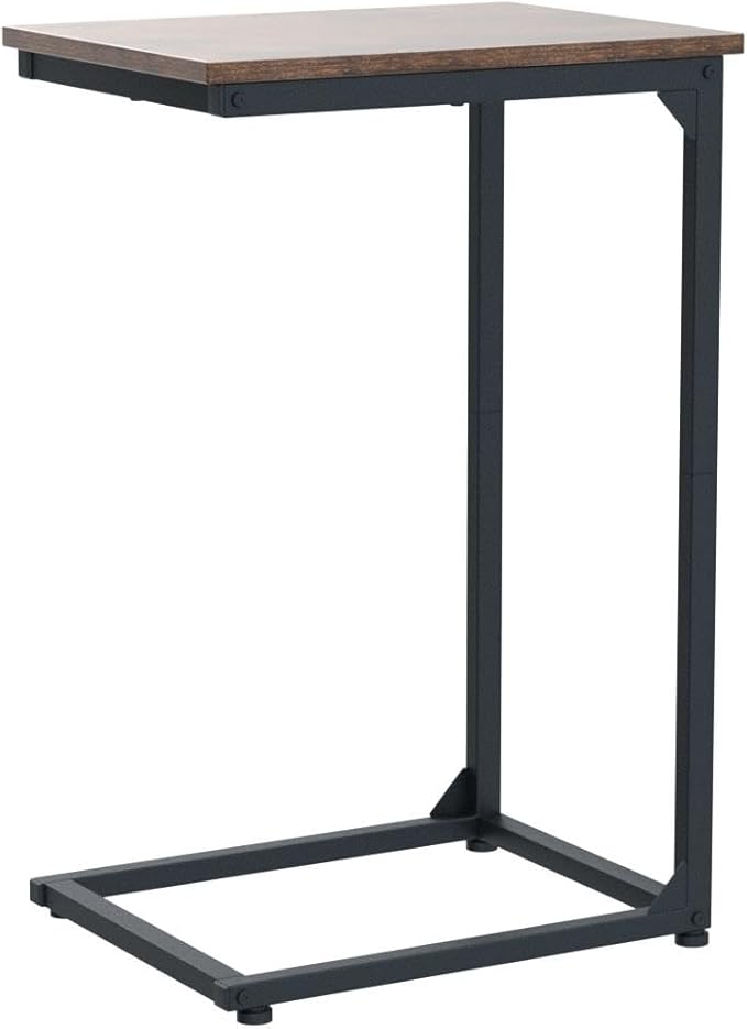 AMHANCIBLE C Shaped Side Table, End Tables Living Room Set of 2, Slide Under Couch Table for Sofa, TV Trays for Bedroom, Small Space, Rustic Brown HET02CBR