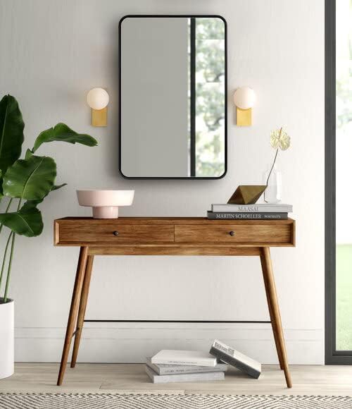 ANDY STAR Matte Black Mirror for Bathroom, 20x28 Inch Rounded Rectangle Mirror, Modern Vanity Mirror Tube Metal Frame HD Reflection Wall-Mounted Mirrors Vertically or Horizontally