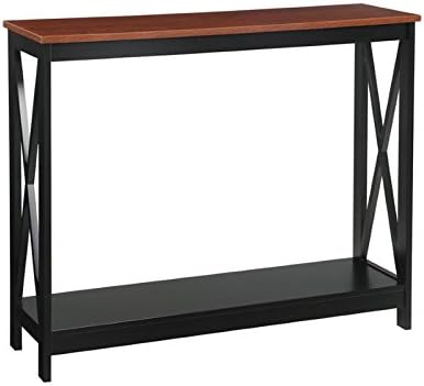 Convenience Concepts Oxford Console Table 39.5" - Farmhouse, Modern Narrow Sofa Display Accent with Storage Shelf for Transitional, Coastal Living Room, Entryway, or Hallway, Black/Cherry