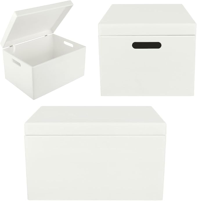 Large White Wooden Box Storage with Hinged Lid | 15.8 x 11.8 x 9.44 inches (+-0.5) | Gift Box Storage Document | Wood Keepsake Chest PRODUCT NOT INTENDED FOR 15 YEARS OR BELOW