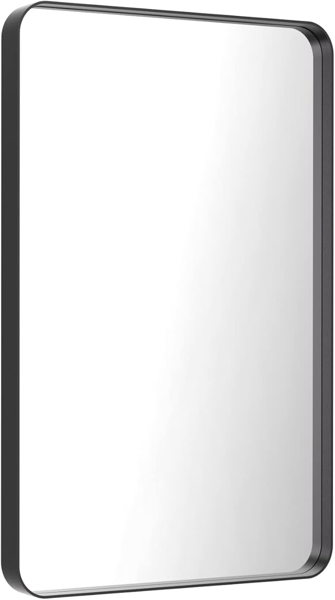 LOAAO 28X36 Inch Black Metal Framed Bathroom Mirror for Wall, Matte Black Bathroom Vanity Mirror Farmhouse, Anti-Rust, Hangs Horizontally or Vertically