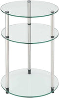 Convenience Concepts Designs2Go Classic Glass 3-Tier Round End Modern Contemporary Side Table with Storage Shelves for Living Room, Bathroom, Bedroom, 15.75"