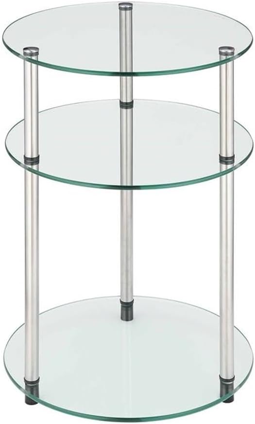 Convenience Concepts Designs2Go Classic Glass 3-Tier Round End Modern Contemporary Side Table with Storage Shelves for Living Room, Bathroom, Bedroom, 15.75"