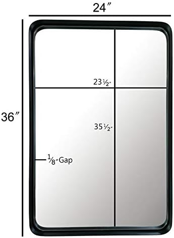 TEHOME 24x36 Matt Black Metal Framed Bathroom Mirror for Wall in Stainless Steel Matte Black Rounded Rectangular Bathroom Vanity Mirrors Wall Mounted