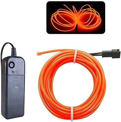 MaxLax EL Wire Orange, 2M Portable Battery Pack Neon Light Strip 360° Cuttable Glowing Rope Lights for Parties, Halloween, DIY Decoration