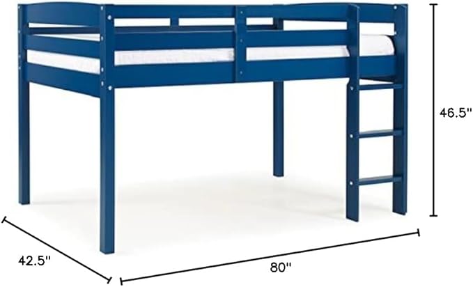 Camaflexi Tribeca Solid Wood Low Loft Bed Frame / 14 Wood Slats Support and 1 Center Support/No Box Spring Necessary/Easy Assembly/Twin - Blue