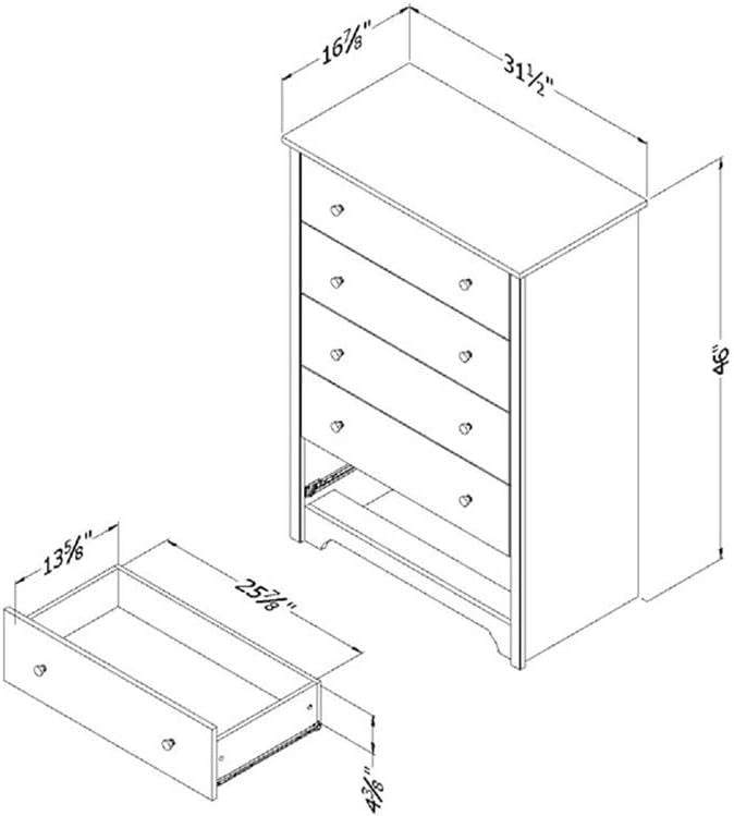 South Shore Vito Collection 5-Drawer Dresser, Black with Matte Nickel Handles, Pure Black