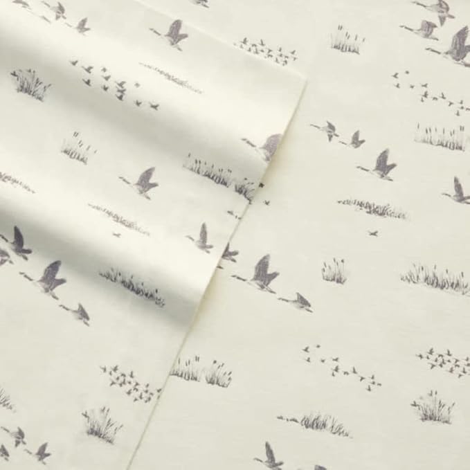 Eddie Bauer - King Sheet Set, Warm Breathable Cotton Flannel Bedding with Deep Pockets, Brushed for Extra Softness, Cozy Home Decor, Oeko-Tex Certified (Geese Meadows, King)