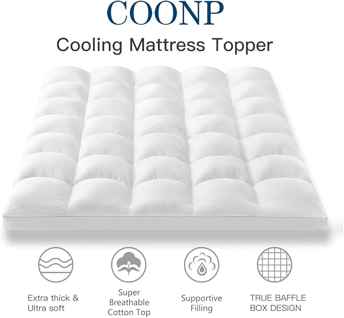 COONP Full XL Mattress Topper, Extra Thick Pillowtop, Cooling Plush Mattress Pad Cover Cotton Top Bed Topper Protector with 8-21 Inch Deep Pocket
