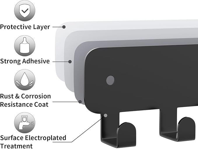 pickpiff 2 Pack Key Holder for Wall Adhesive, Key Hooks with 8 Hooks Wall Mounted, Black Key Hangers No Drill for Living Room, Kitchen, Office