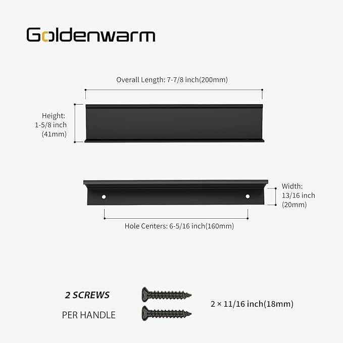 goldenwarm 5 Pack Black Finger Edge Pulls Drawer Finger Pulls Matte Black Kitchen Hardware Handles Bedroom Dresser Drawers,6-1/4in Hole Center