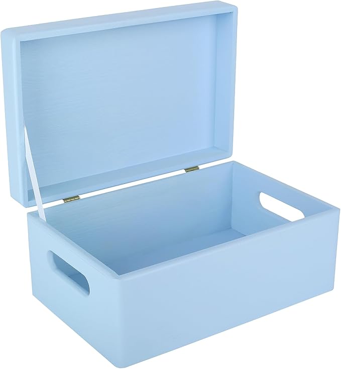 Large Blue Wooden Box Storage with Hinged Lid | 11.8 x 7.87 x 5.51 inches (+-0.5) | with Handles | Gift Box Storage | Product NOT Intended for 15 Years OR Below