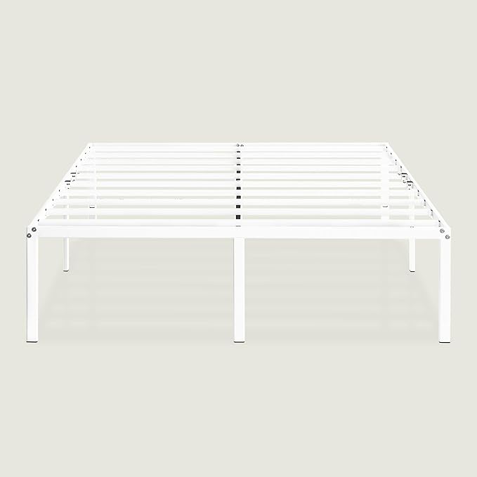 Best Price Mattress 18 Inch Metal Platform Bed Frame, Heavy Duty Steel Slats, White, King