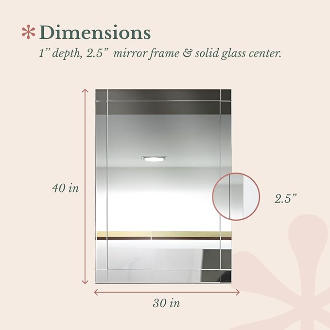 Hamilton Hills Rectangular 30x40 inch Silver Framed Vanity Mirror | Beveled Edge Squared Corner Frame Vanity Wall Mirror | Classy Decorative Bathroom Mirrors for Vanity, Hallway or Entry - Hanging