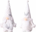 2 PC Christmas Gnomes Decoration Velvet Gnomes Swedish Tomte Handmade Scandinavian Figurine Nordic Plush Fall Winter Farmhouse Ornaments Home Decor Gift, White Silver Sequins, 10.6 Inch