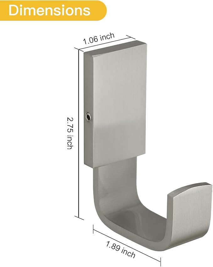 BESy Clothes Hook Single Towel Hooks for Bathroom Kitchen Garage Square Style Robe Hooks Coat and Hat Hook, Self Adhesive with Glue or Wall Mounted with Screws, Stainless Steel，Brushed Nickel
