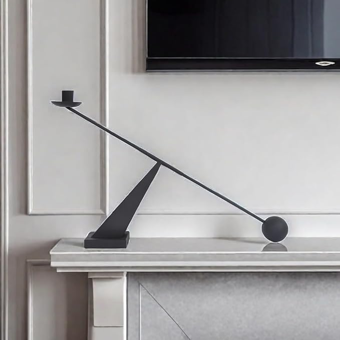 Black Metal Modern Taper Candlestick Holders,Creative Geometric Line Simple Candle Stands Decorative,Long Decorative Candle Holders for Table Centerpiece (Black)