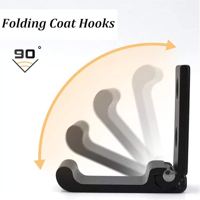6Pcs Folding Coat Hooks, Matte Black Wall Hooks for Hanging Coats Bathroom Towel Hooks Hardware Heavy Duty Aluminum Alloy Robe Hooks Wall Mounted DIY Coat Rack Hooks No Rust Indoor, Outdoor
