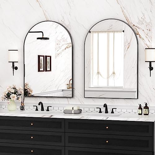 Antok Bathroom Mirror,36"x24" Wall Mirror, Decorative Mirrors Vanity Mirror Aluminum Alloy Frame Contemporary Hanging Mirror for Living Room Bathroom Entryway,Black,Arched