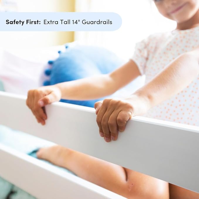 Max & Lily Bunk Bed Twin Over Full Size with Ladder, Solid Wood Platform Bed Frame with Ladder for Kids, 14" Safety Guardrails, Easy Assembly, No Box Spring Needed, Blue