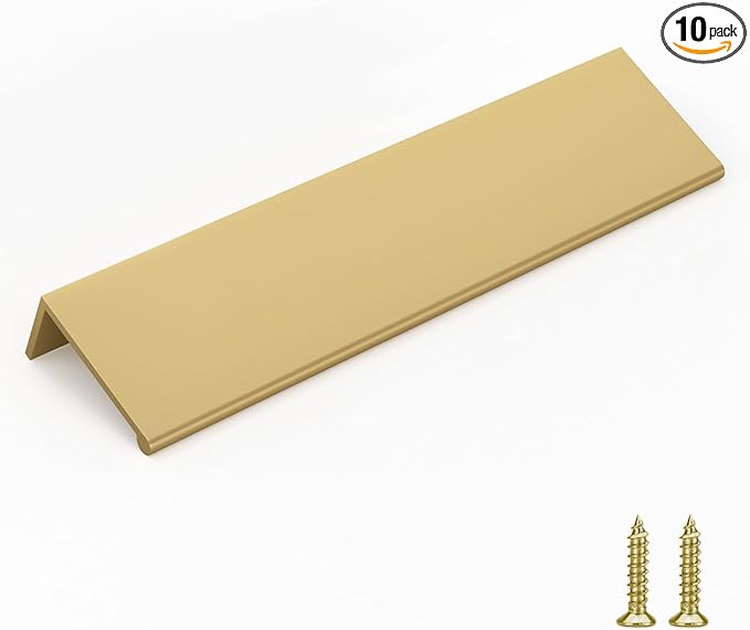 goldenwarm 10 Pack Gold Finger Edge Pulls Drawer Finger Pulls Champagne Gold Kitchen Hardware Handles Bedroom Dresser Drawers,6-1/4 in Hole Center