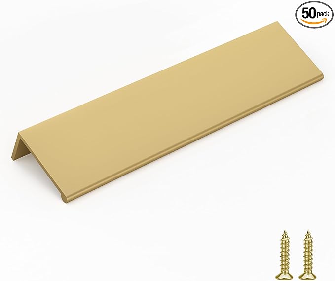 goldenwarm 50 Pack Gold Finger Edge Pulls Drawer Finger Pulls Champagne Gold Kitchen Hardware Handles Bedroom Dresser Drawers,6-1/4 in Hole Center