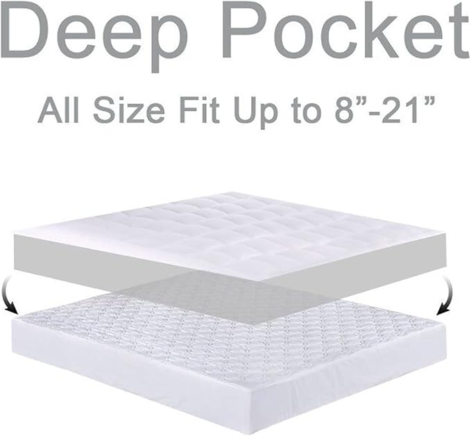 Mattress Topper Full XL for Back Pain, Extra Thick Mattress Pad Cover, Plush Pillow Top, Deep Elastic Pocket, Grey